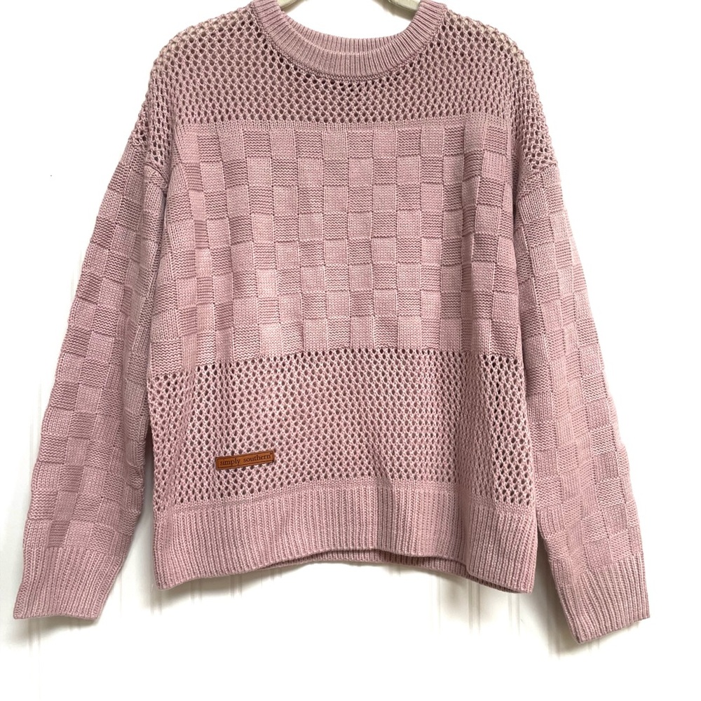 Women’s Simply Southern Pastel Open Knit Pullover Sweater Ribbed Crewneck Size S